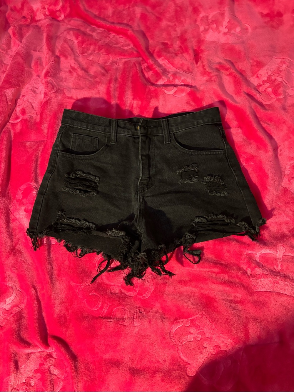 Black Distressed Denim Shorts